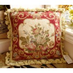 14" Chic Shabby Burgandy Beige Floral Handmade Needlepoint Pillow Cushion